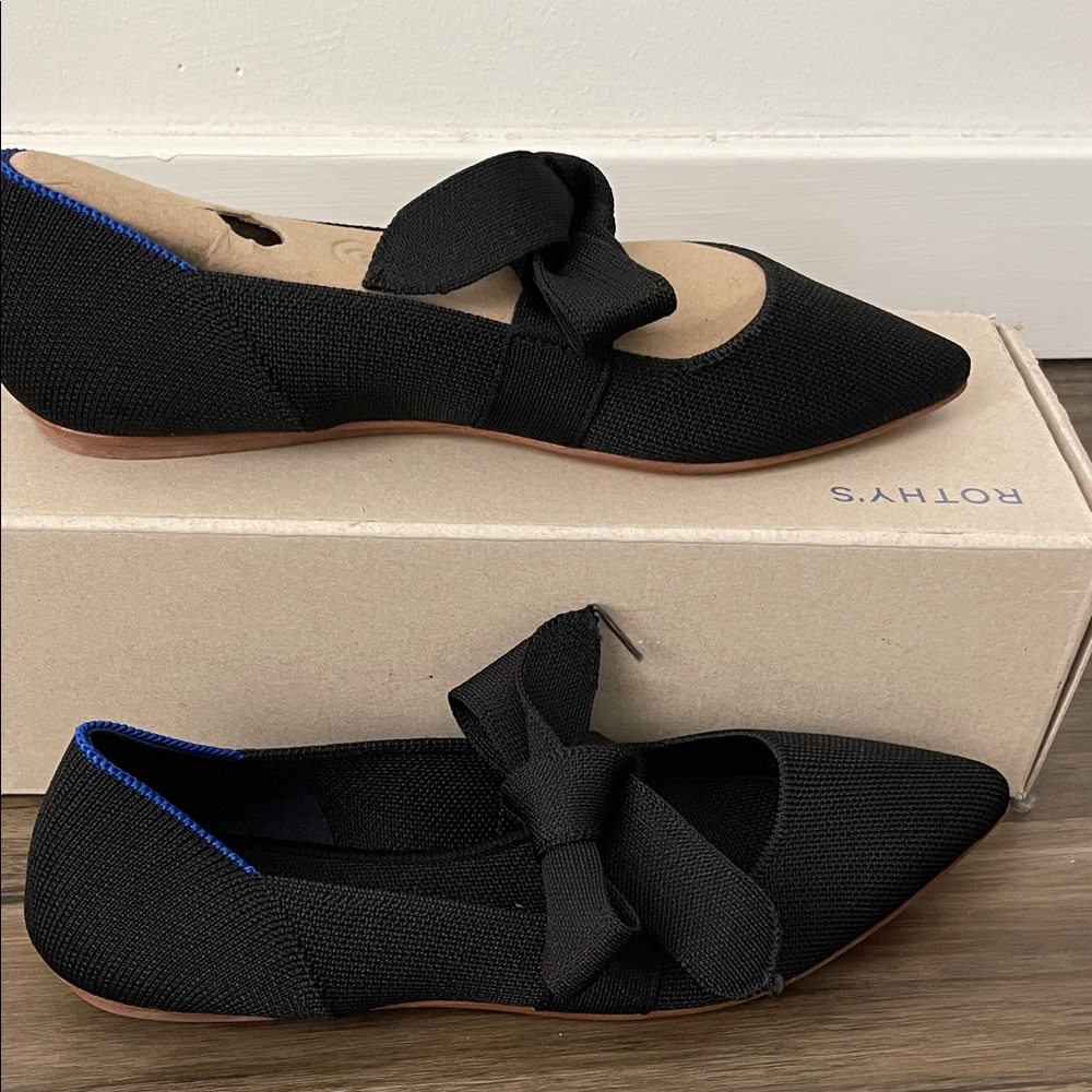 Rothy's Black Flats with Bow Accent